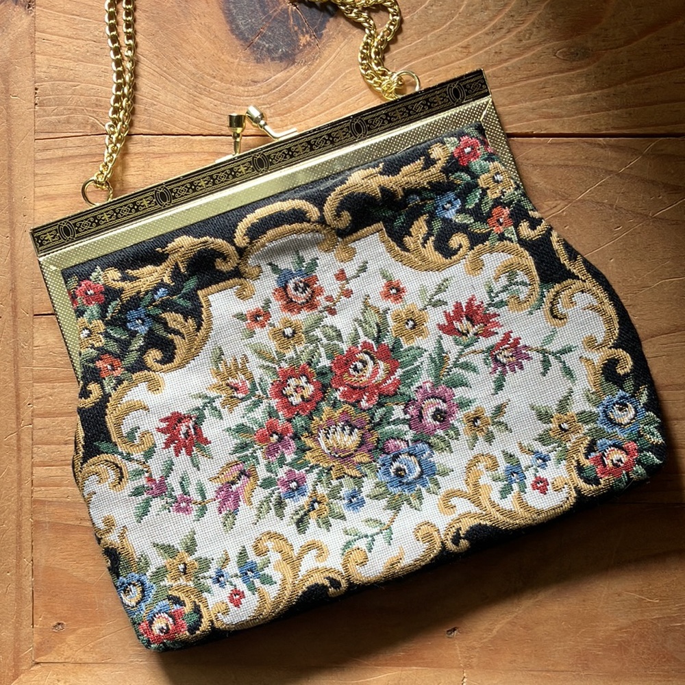 Cottagecore Needlepoint Vintage Purse 80s 90s Boho Floral Y2K